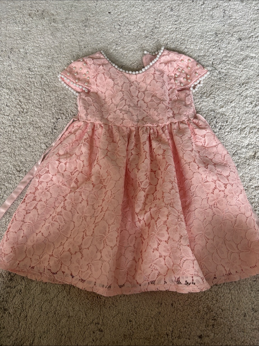Badgley Mischka Pink Lace Pearl Trim Girls' Party Dress Size 5